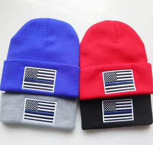 Winter-Strickmützen mit US-Flaggen-Stickerei in Blau, Rot, Grau und Schwarz für Damen und Herren