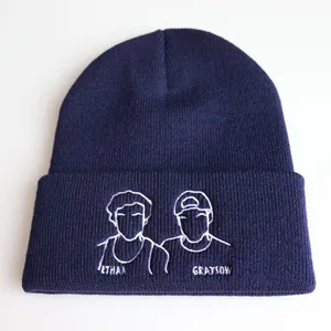 Cappello a Maglia Minimalista per Uomo Donna Inverno Caldo Morbido Acrilico Ricamato Ritratto Modello Beanie con Risvolto