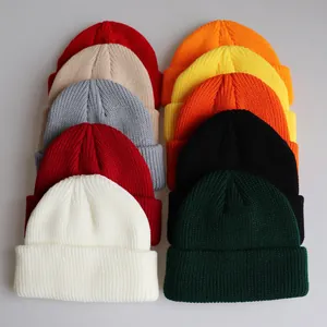 Unisex Einfarbig Acryl Strickmütze Gerippt Umschlag Warm Skull Cap Für Skifahren Outdoor Herbst Winter Mode Kopfbedeckung