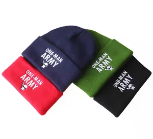 Acryl Buchstabe ONE MAN ARMY Stickerei Strickmütze Mit Umschlag Warme Wintermütze Für Damen Herren Hip Hop Streetwear Kopfbedeckung