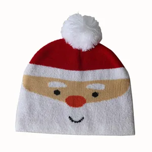 Kids Christmas Knitted Beanie Hat Cute Cartoon Santa Polar Bear Soft Warm Winter Crochet Pom Pom Cap For Boys Girls