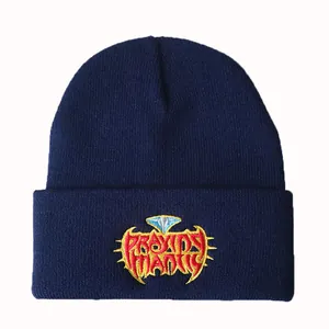 Dunkelblaue Strickmütze mit Praying Mantis Diamant-Stickerei im Hip-Hop-Stil
