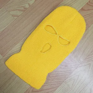 Pasamontañas de punto amarillo brillante de 3 agujeros para protección térmica y ciclismo