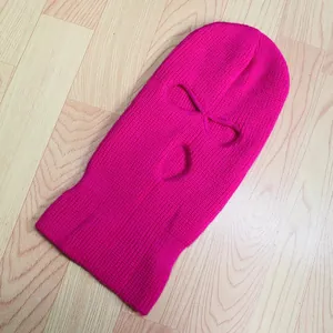 Pasamontañas de punto rosa con tres agujeros para protección invernal cortavientos