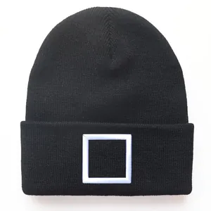 Geometrische Stickerei Strickmütze Unisex Winter Warm Acryl Umschlag Skull Cap Für Herren Damen Einfarbig Elastische Outdoor Kopfbedeckung