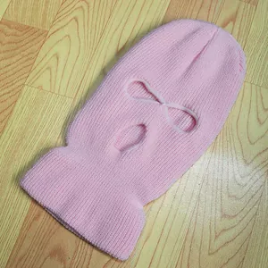 Pasamontañas de punto rosa con 3 agujeros para calor al aire libre y protección facial