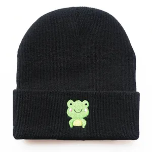 Süße Cartoon Frosch Stickerei Acryl Strickmütze Für Damen Herren Jugendliche Winter Warm Hip Hop Outdoor Sport Beanie Mit Umschlag