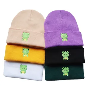 Unisex Strickmützen-Kollektion mit süßer Frosch-Stickerei in sechs verschiedenen Farben