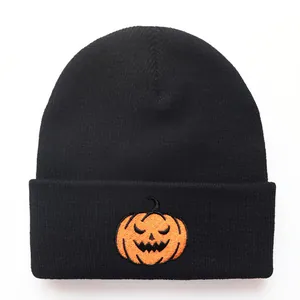Halloween Kürbis Bestickt Strickmütze Für Damen Herren 100% Acryl Warme Winter Beanie Mütze Mit Umschlag Feiertagsgeschenk