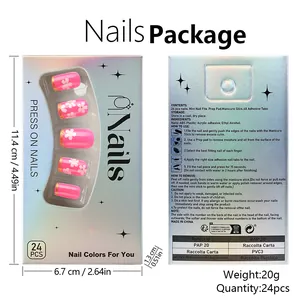Dimensions de l'emballage pour faux ongles fleurs roses avec instructions d'utilisation