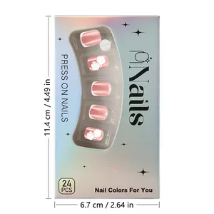Detail view of 24pcs 3D rose nail set with pearl accents in laser silver packaging