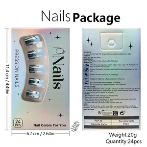 Detail view of 24pcs sea grass green gradient press-on nails in laser packaging box