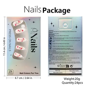 Press-on nail set packaging detail including 24 heart-patterned French manicure pieces