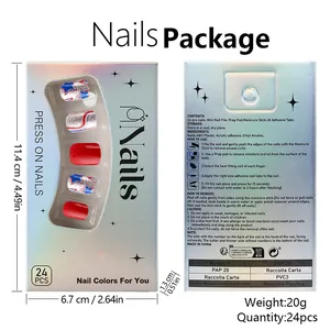 Back view of Independence Day press-on nails packaging with size dimensions and instructions