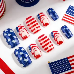 Independence Day press-on nails set with glitter blue stars and American eagle designs