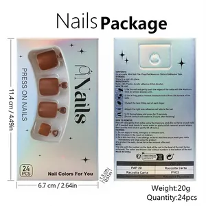 Detailed packaging dimensions and weight for brown glossy press-on toenails 24pcs