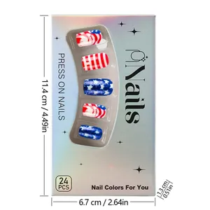 Detail of 24pcs press-on nails set packaging with dimensions 11.4x6.7x1.3cm in silver