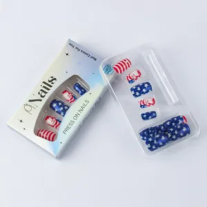 Independence Day short press-on nails set with red, white and blue starry patterns