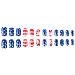 Independence Day short square press-on nails set with 24 pieces of American flag eagle designs