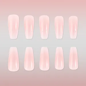 French gradient press-on nails with pink glitter in a long coffin shape 24pcs set