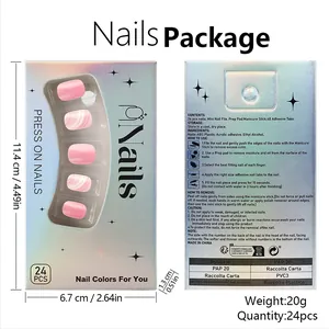 Set da 24 unghie finte lucide a righe bianche e rosa con kit completo per l'uso