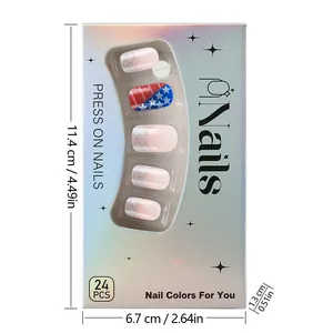 Detail view of 24pcs short press-on nails set with patriotic patterns and dimensions