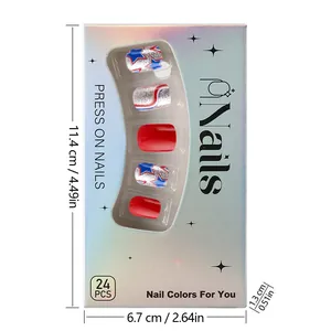Short square press-on nails set dimensions in laser holographic packaging box