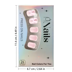 Unghie finte rosa con fiocchi 3D in confezione laser con dimensioni di 11,4 cm