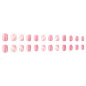 Unghie finte lucide corte con strisce a spirale rosa e bianche per uso quotidiano