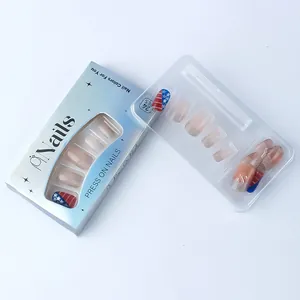 Macro detail of French glitter and American flag style short press-on nails in 24pcs set