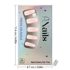 Detail of pink glitter press-on nails in laser silver box with transparent window
