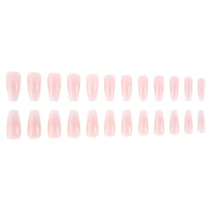 French ombre pink gradient ballerina false nails with glitter tips 24 pieces set