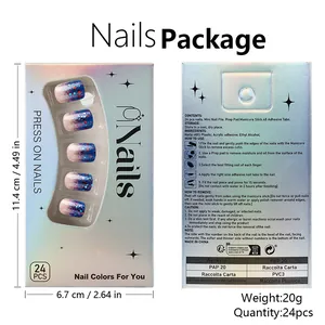 Detailed back and front view of French press-on nails packaging with English instructions