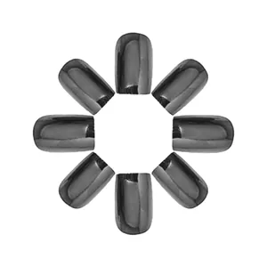 Macro view of metallic chrome mirror fake nails in dark silver finish with reflective surface