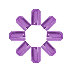 Detail view of purple metallic mirror press-on nails with shiny chrome finish