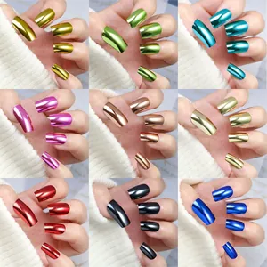 Faux ongles effet miroir métallique en 9 couleurs de forme carrée pour femmes