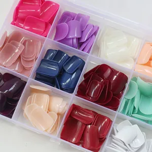 Short glossy fake nail set with 12 colors and 288 pieces in transparent storage box