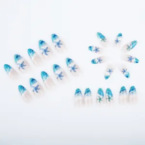 Hawaii ocean series stiletto nails with beach gradient wave and starfish patterns