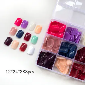 Short Square Glossy Press On Nails Set Multicolor Solid Color False Nails With Storage Box Artificial Nails For Women Manicure Decoration