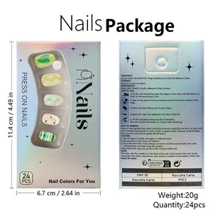 Detailed view of the nail kit packaging showing dimensions and usage instructions