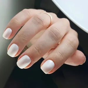 Short Glossy Square Press On Nails Pearlescent White Solid Color Full Cover False Nails For Women Daily Manicure