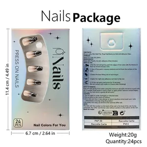 Détail du kit de 24 faux ongles dégradés abstraits avec accessoires de pose complets