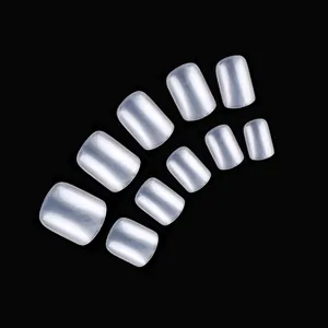 Glossy pearl white square short press-on nails set with 24 pieces for women