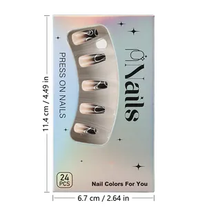 Détail de l'emballage de 24 faux ongles dégradé rose avec motifs lignes abstraites