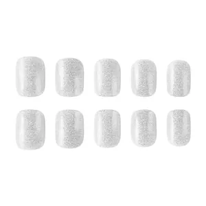 Silver glitter press-on nail set with minimalist gradient design and 10 square oval pieces
