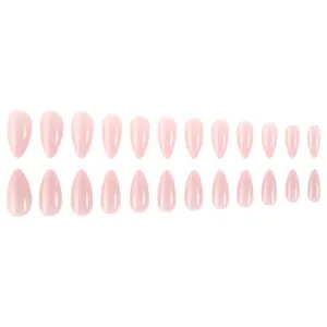 Glossy light pink almond shape press-on nails set with 24 pieces in full arrangement