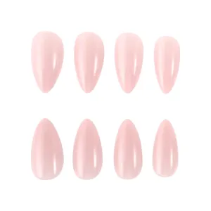 Short glossy light pink almond shaped press-on nails set with 24 piece solid color finish