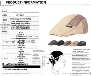 Size chart showing breathable mesh beret cap dimensions and adjustable cotton strap