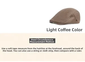 Light coffee leather beret with detailed head circumference measurement guide
