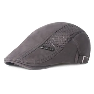 Deep grey mesh beret for men featuring breathable side panels and adjustable metal buckle
